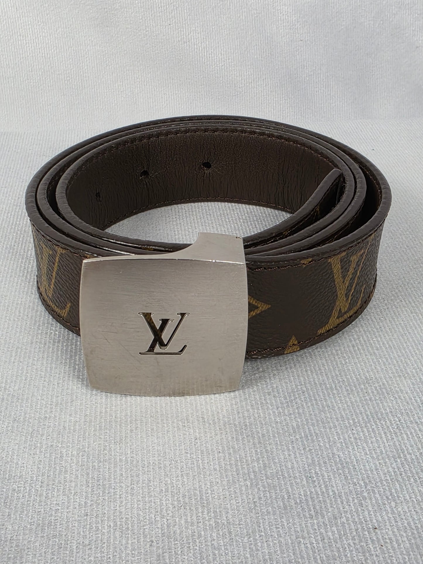 Louis Vuitton Monogram Belt with Silver Buckle, Size 85 (33 1/2")
