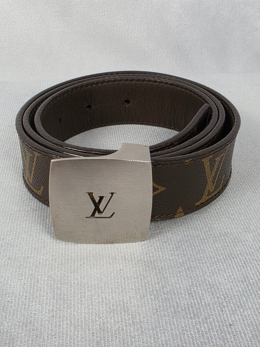 Louis Vuitton Monogram Belt with Silver Buckle, Size 85 (33 1/2")