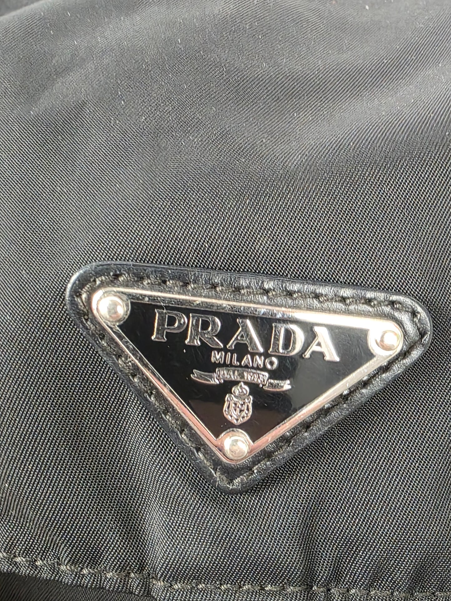 Prada Small Black Re-Nylon Backpack with Leather Trim