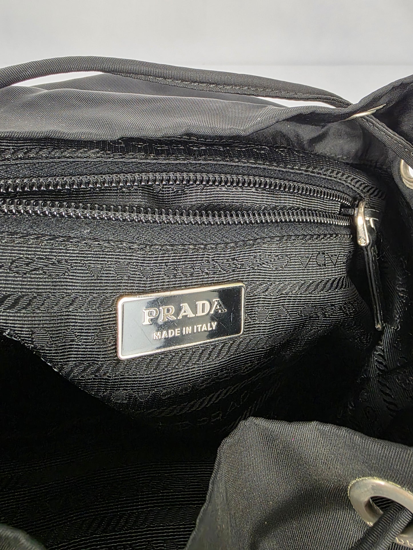 Prada Small Black Re-Nylon Backpack with Leather Trim