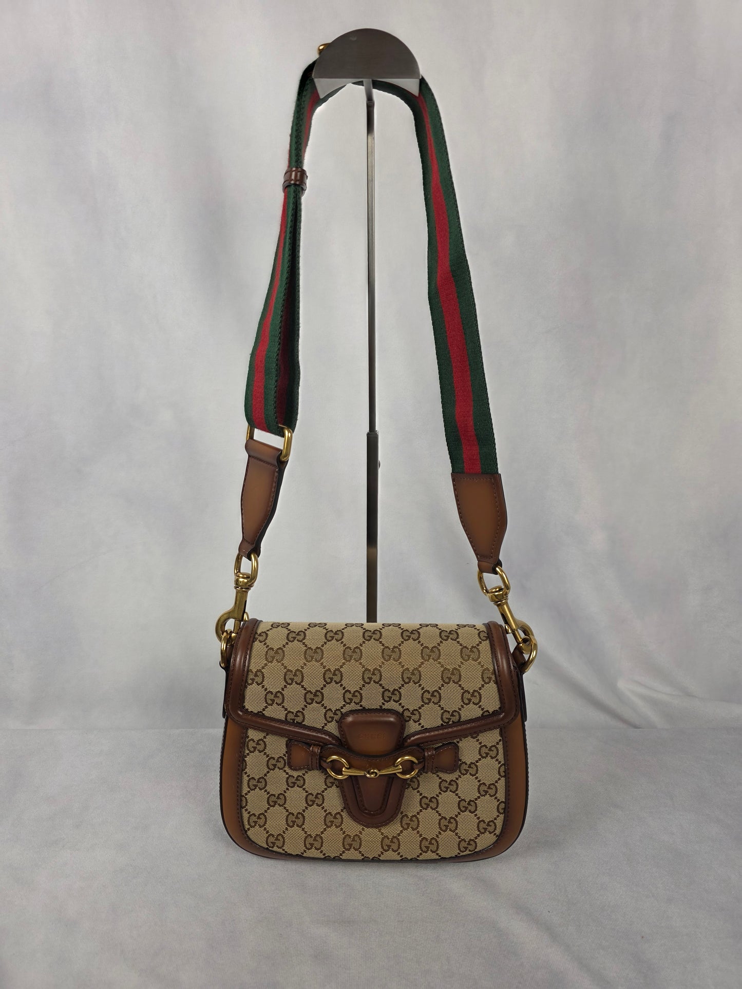 Gucci Lady Web Shoulder Bag in GG Canvas and Leather Finish (RARE)