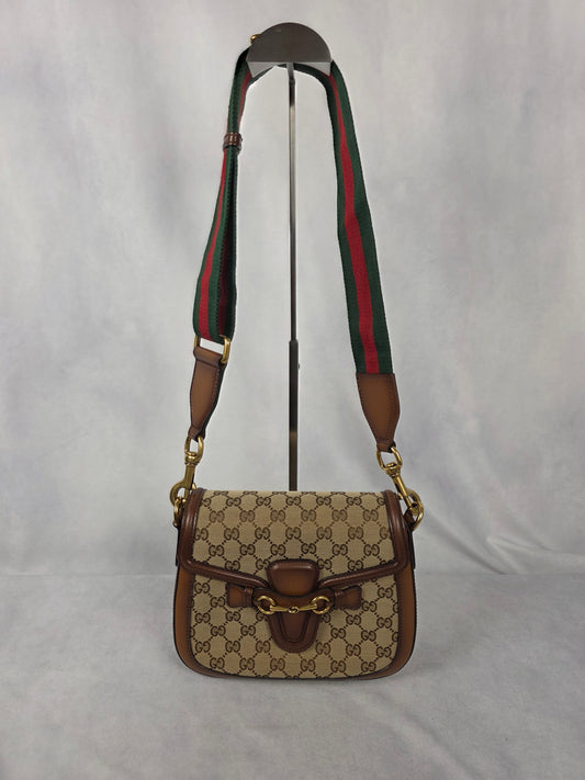 Gucci Lady Web Shoulder Bag in GG Canvas and Leather Finish (RARE)