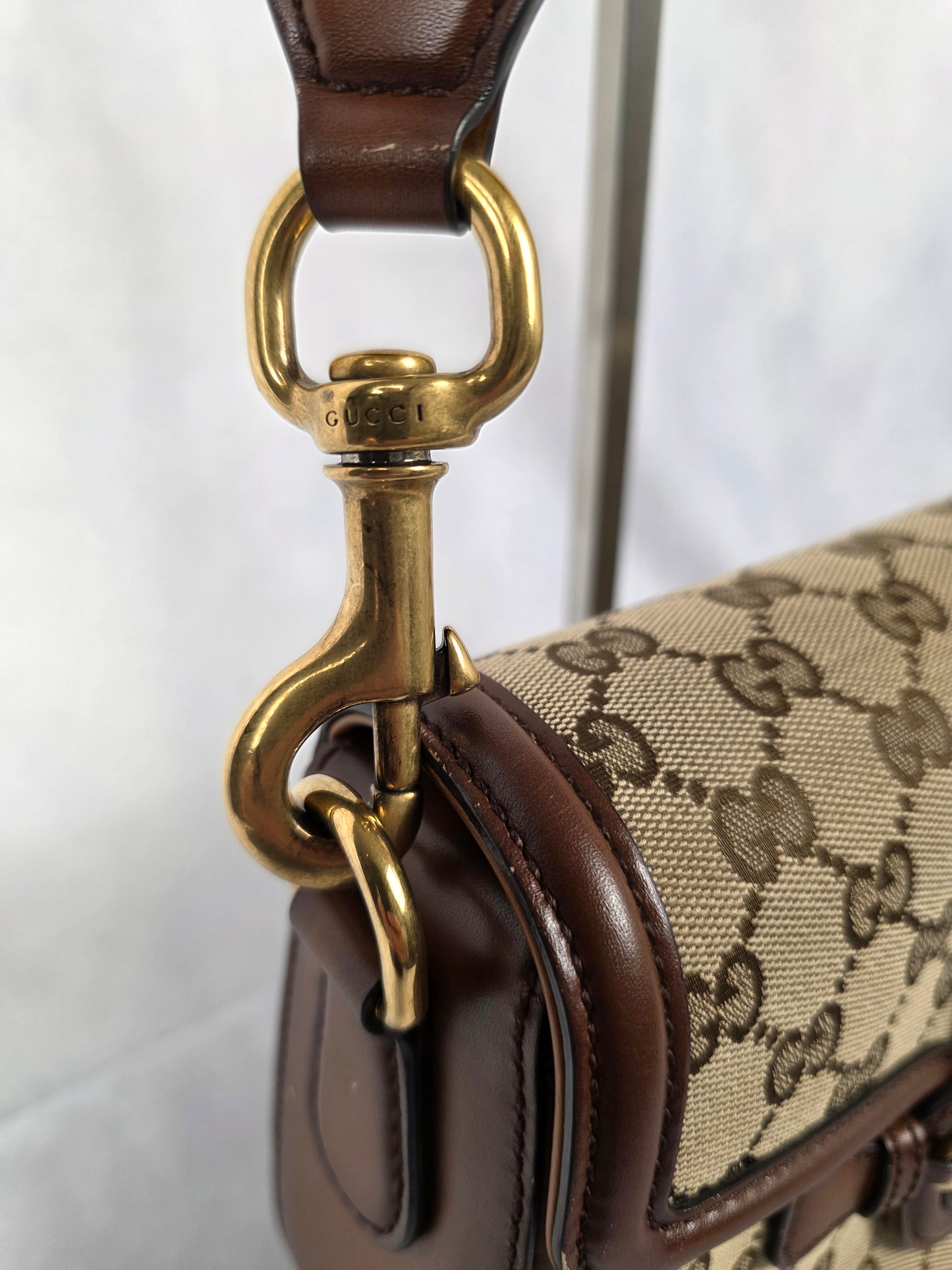 Gucci Lady Web Shoulder Bag in GG Canvas and Leather Finish (RARE)