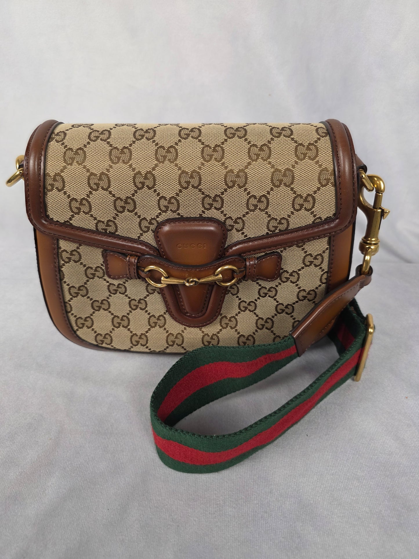 Gucci Lady Web Shoulder Bag in GG Canvas and Leather Finish (RARE)