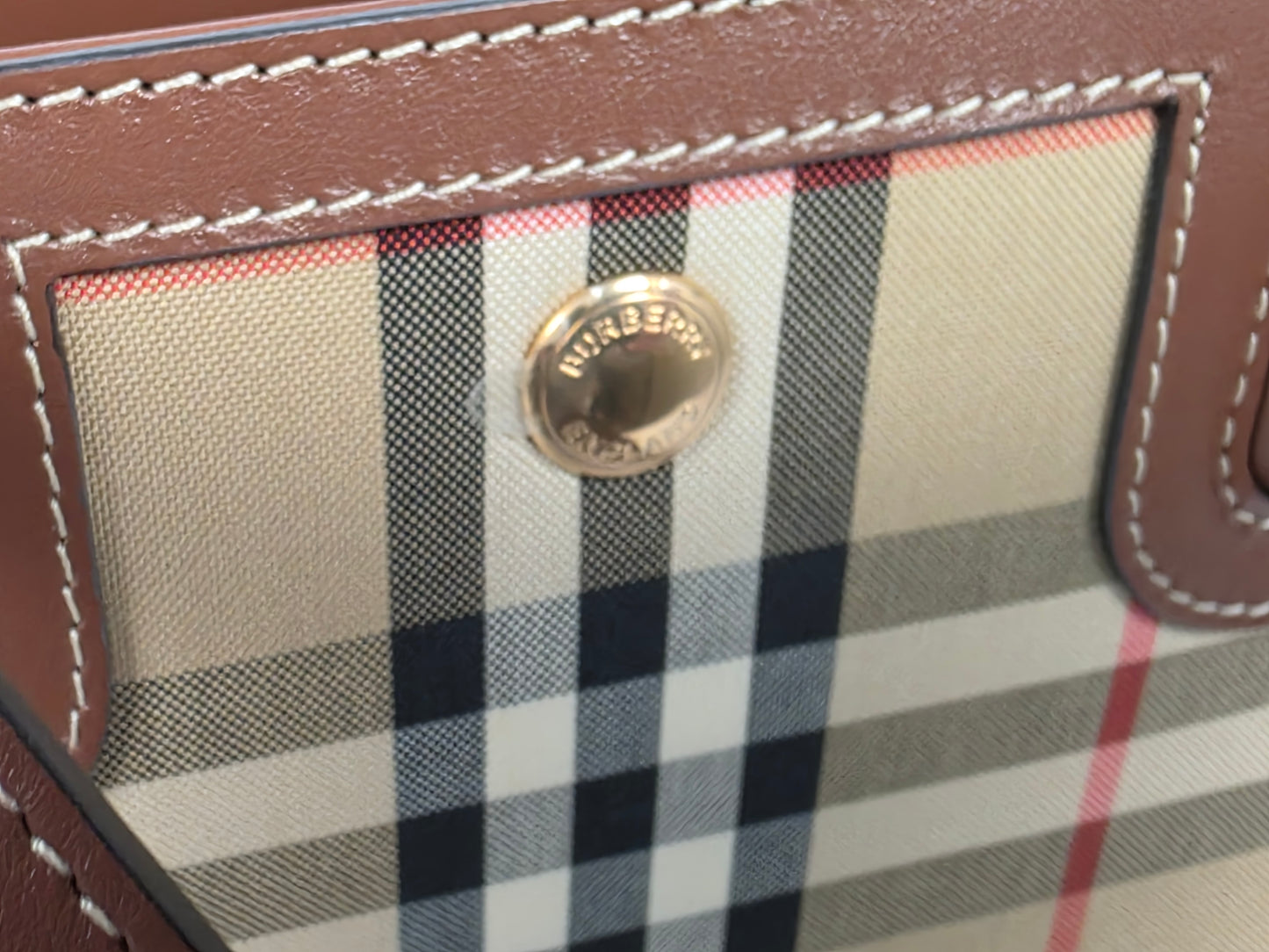 Burberry Title Two Handle Vintage Check Canvas and Leather Mini Tote Bag, LIKE NEW