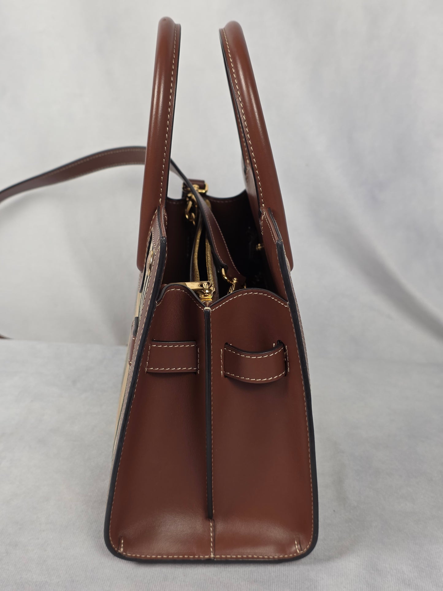 Burberry Title Two Handle Vintage Check Canvas and Leather Mini Tote Bag, LIKE NEW