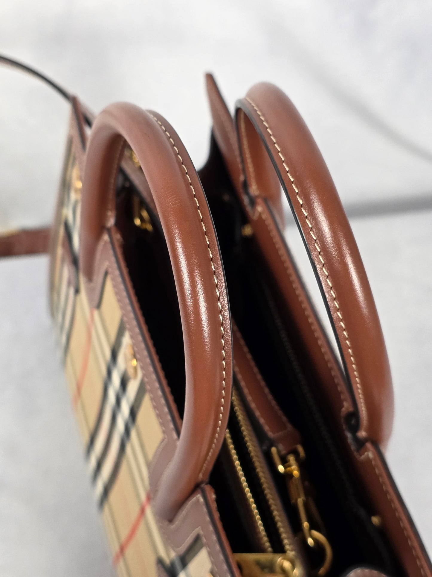 Burberry Title Two Handle Vintage Check Canvas and Leather Mini Tote Bag, LIKE NEW