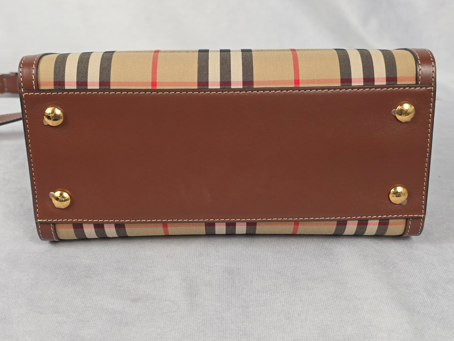 Burberry Title Two Handle Vintage Check Canvas and Leather Mini Tote Bag, LIKE NEW