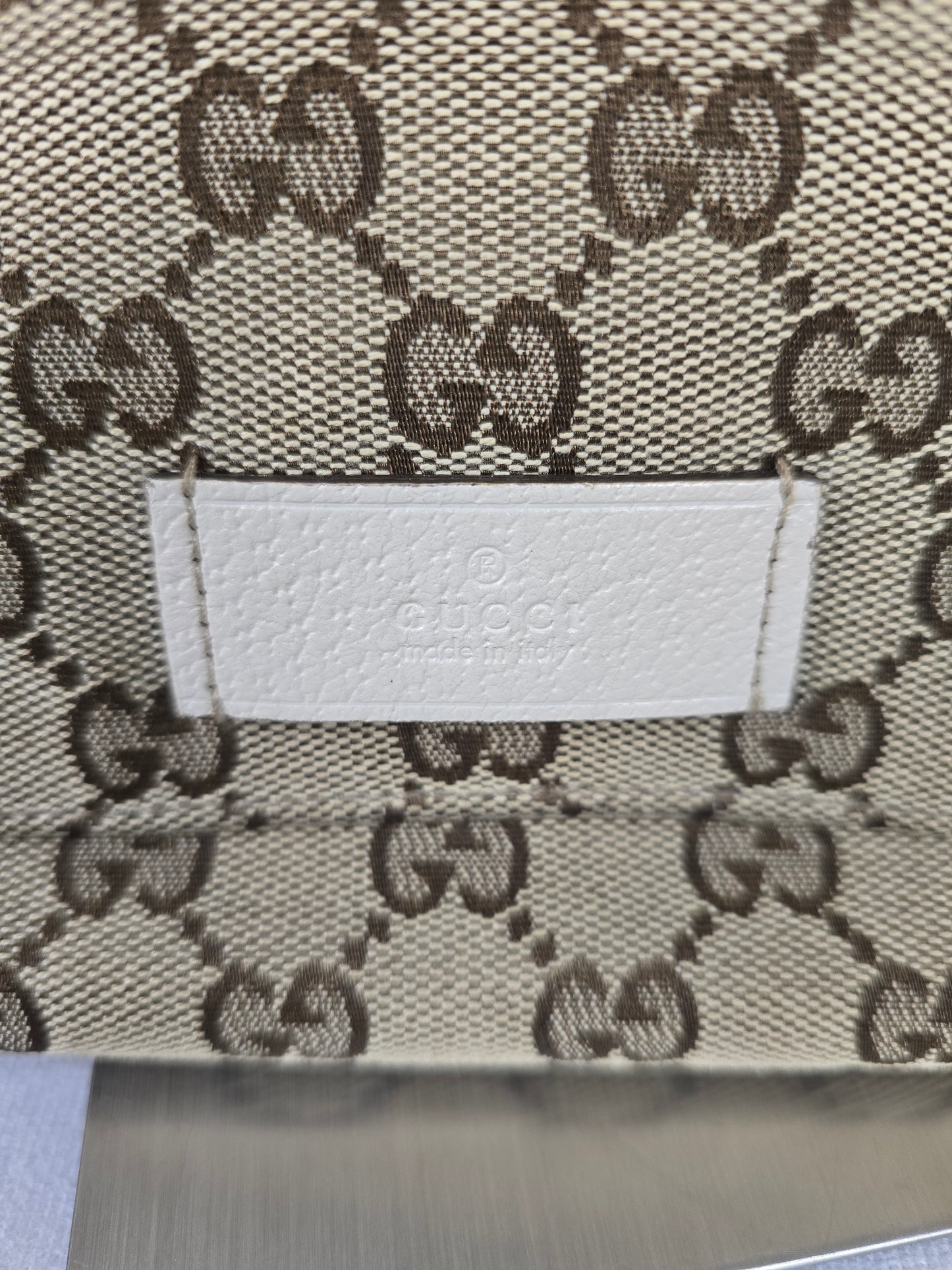 Gucci GG Brown Canvas Messenger Bag with Off White Leather Trim
