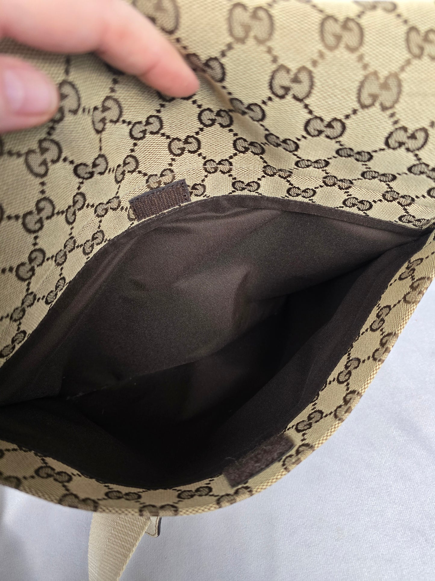 Gucci GG Brown Canvas Messenger Bag with Off White Leather Trim