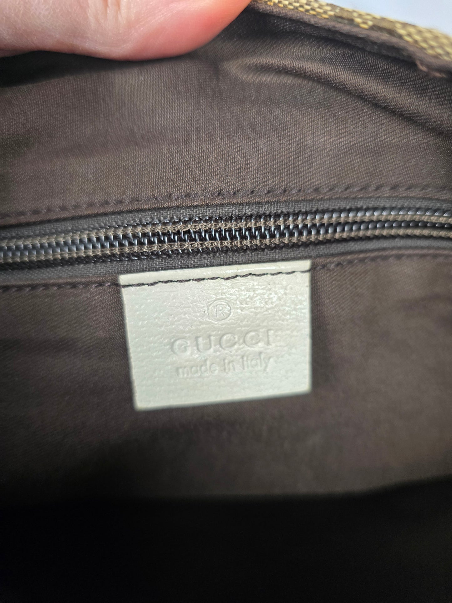 Gucci GG Brown Canvas Messenger Bag with Off White Leather Trim