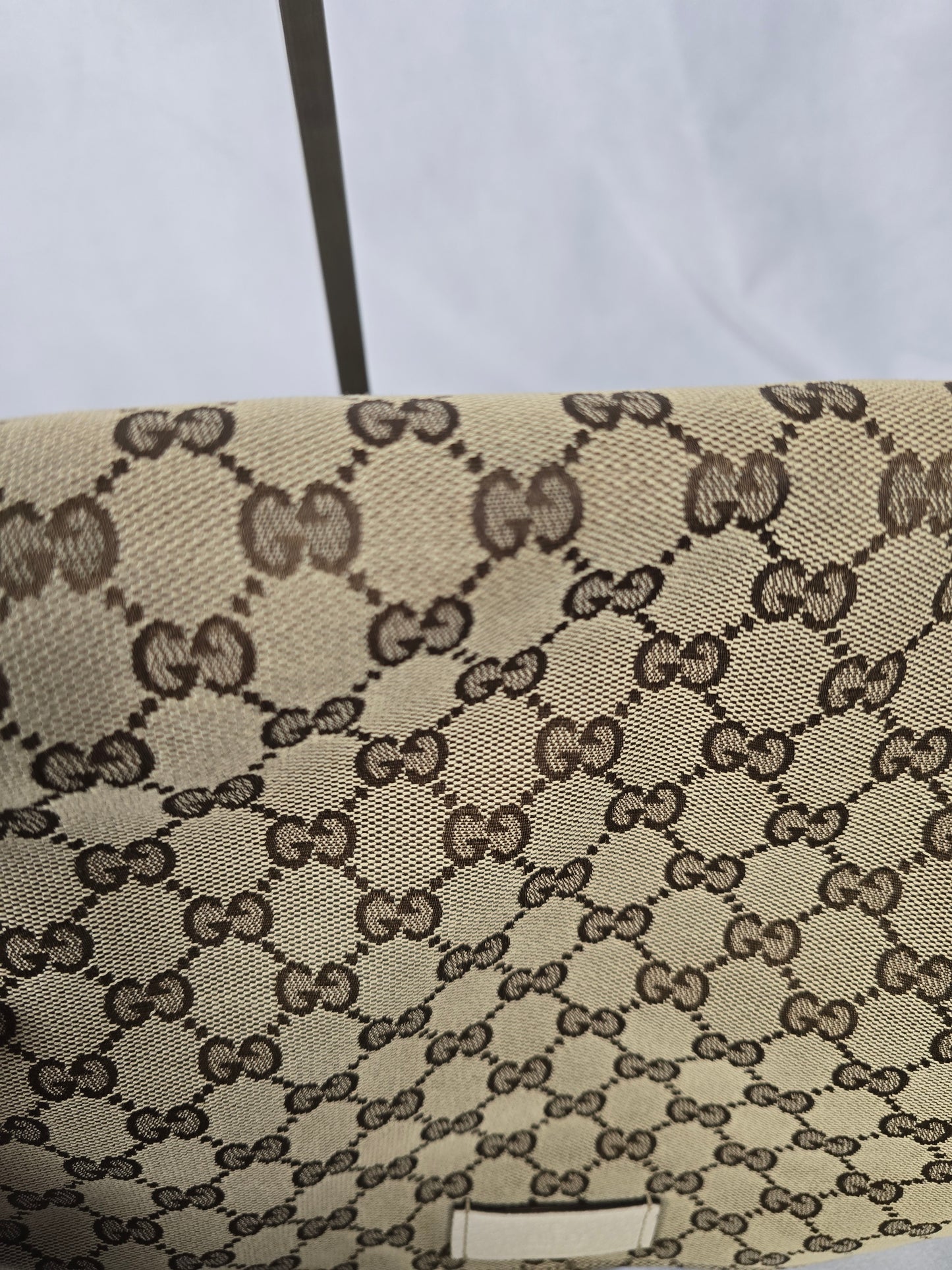 Gucci GG Brown Canvas Messenger Bag with Off White Leather Trim