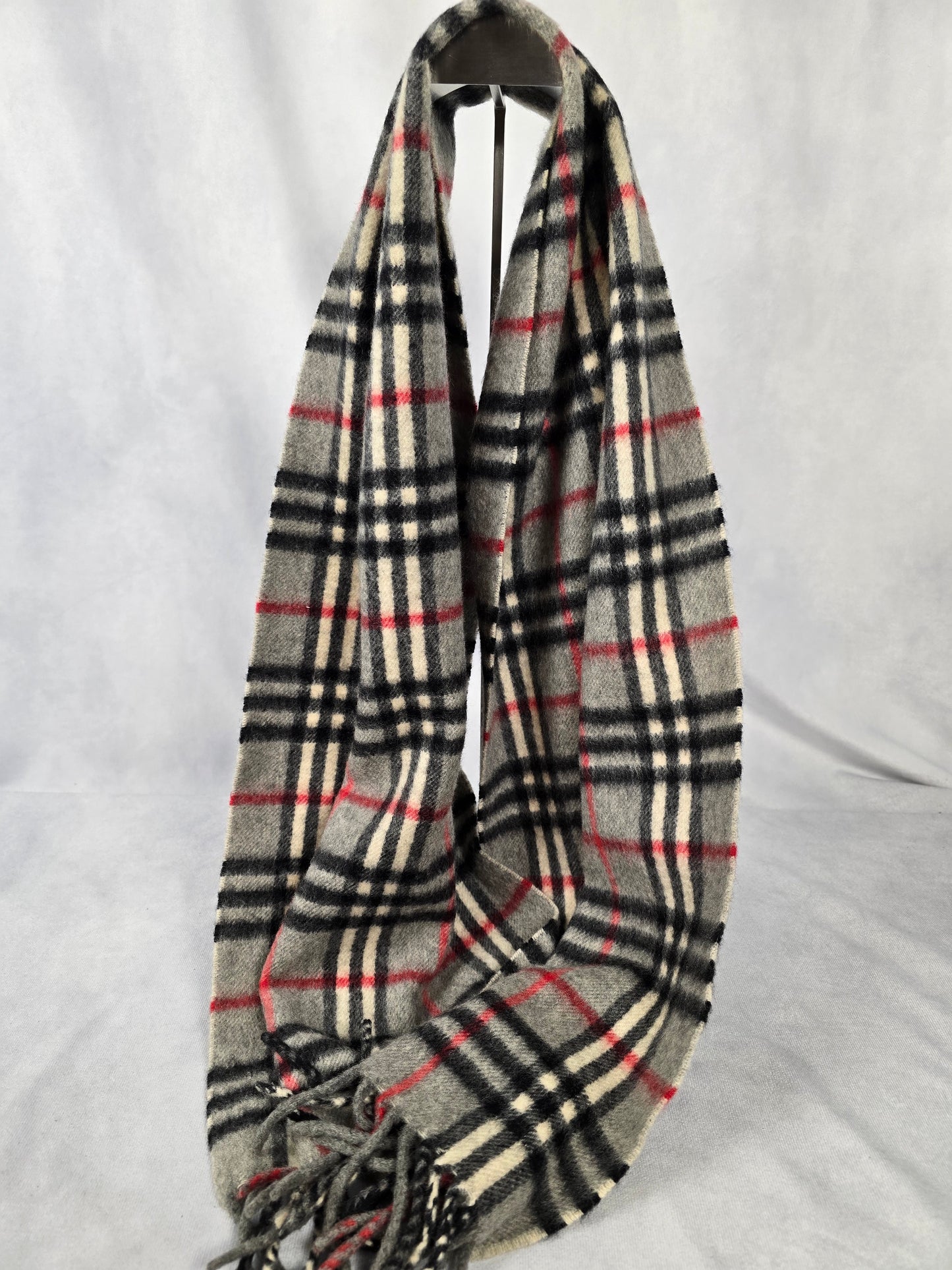 Burberry Gray Nova Check Cashmere Plaid 54" Scarf