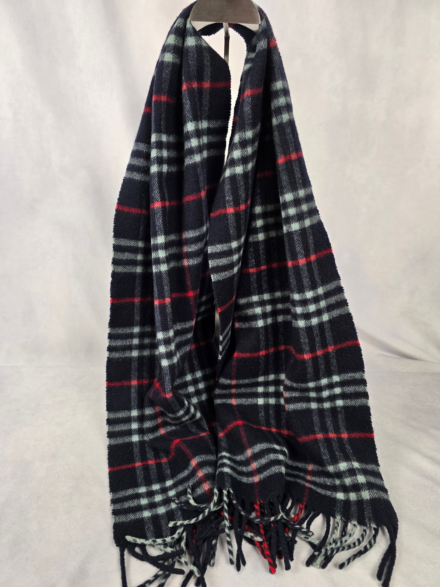 Burberry Navy Blue Nova Check Cashmere Plaid 52" Scarf