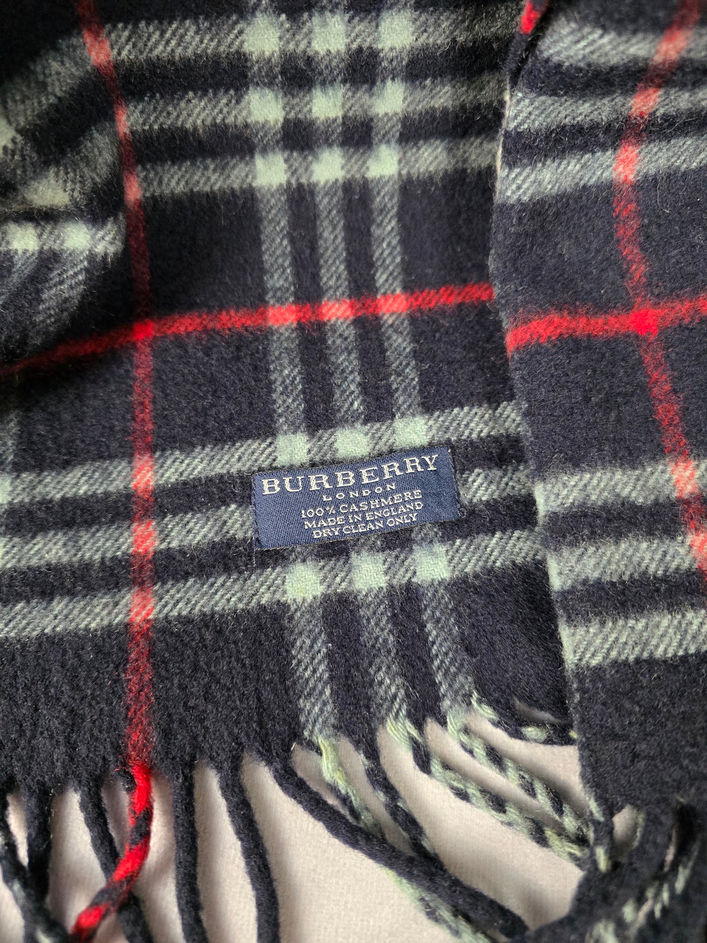 Burberry Navy Blue Nova Check Cashmere Plaid 52" Scarf