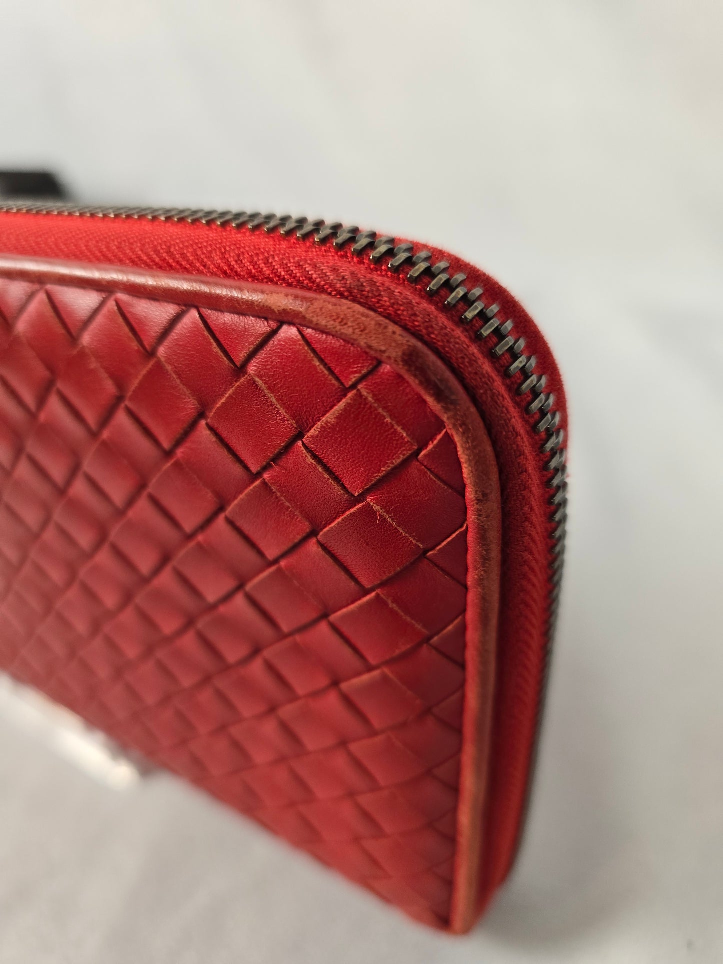Bottega Veneta Red Intrecciato Leather Continental Wallet