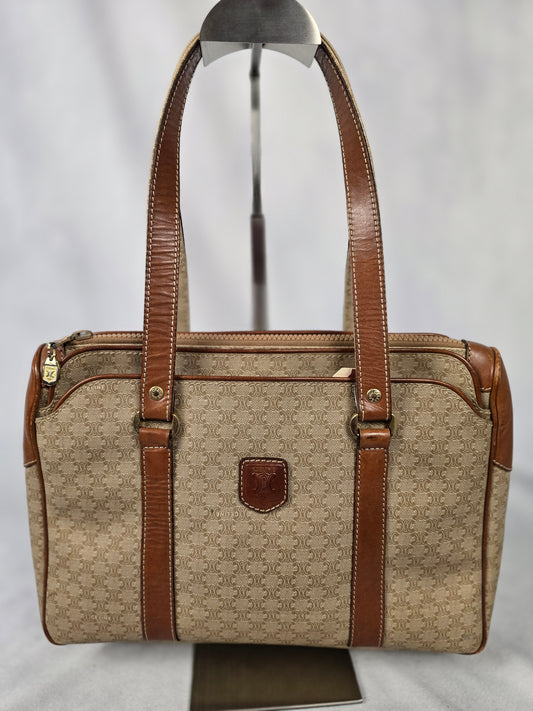 Celine Vintage  Macadam Leather Trim Top Handle Bag