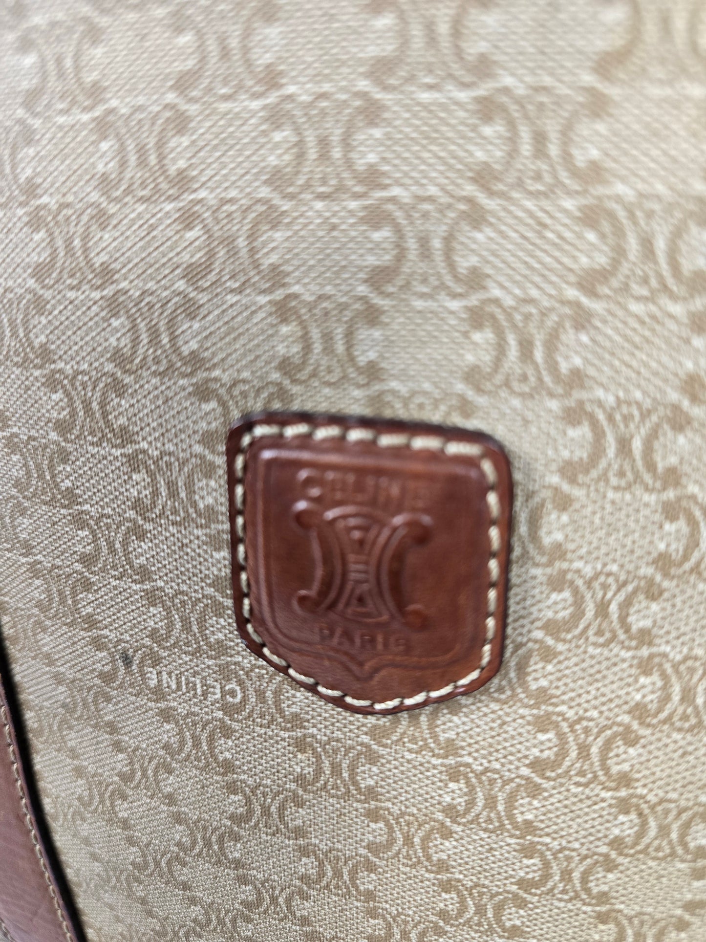 Celine Vintage  Macadam Leather Trim Top Handle Bag