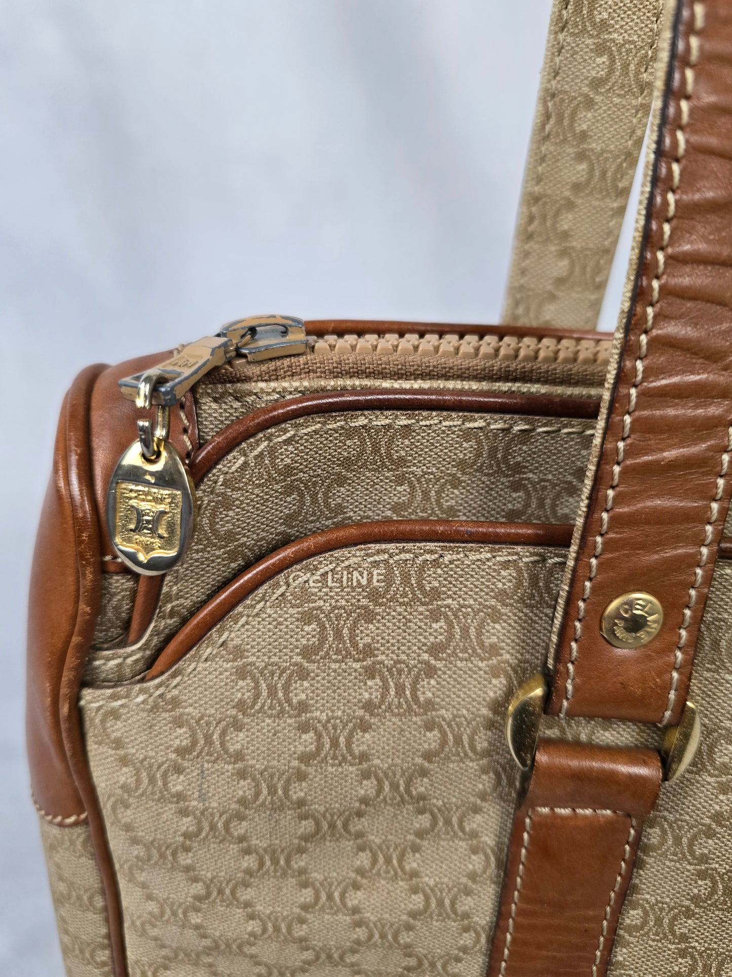 Celine Vintage  Macadam Leather Trim Top Handle Bag