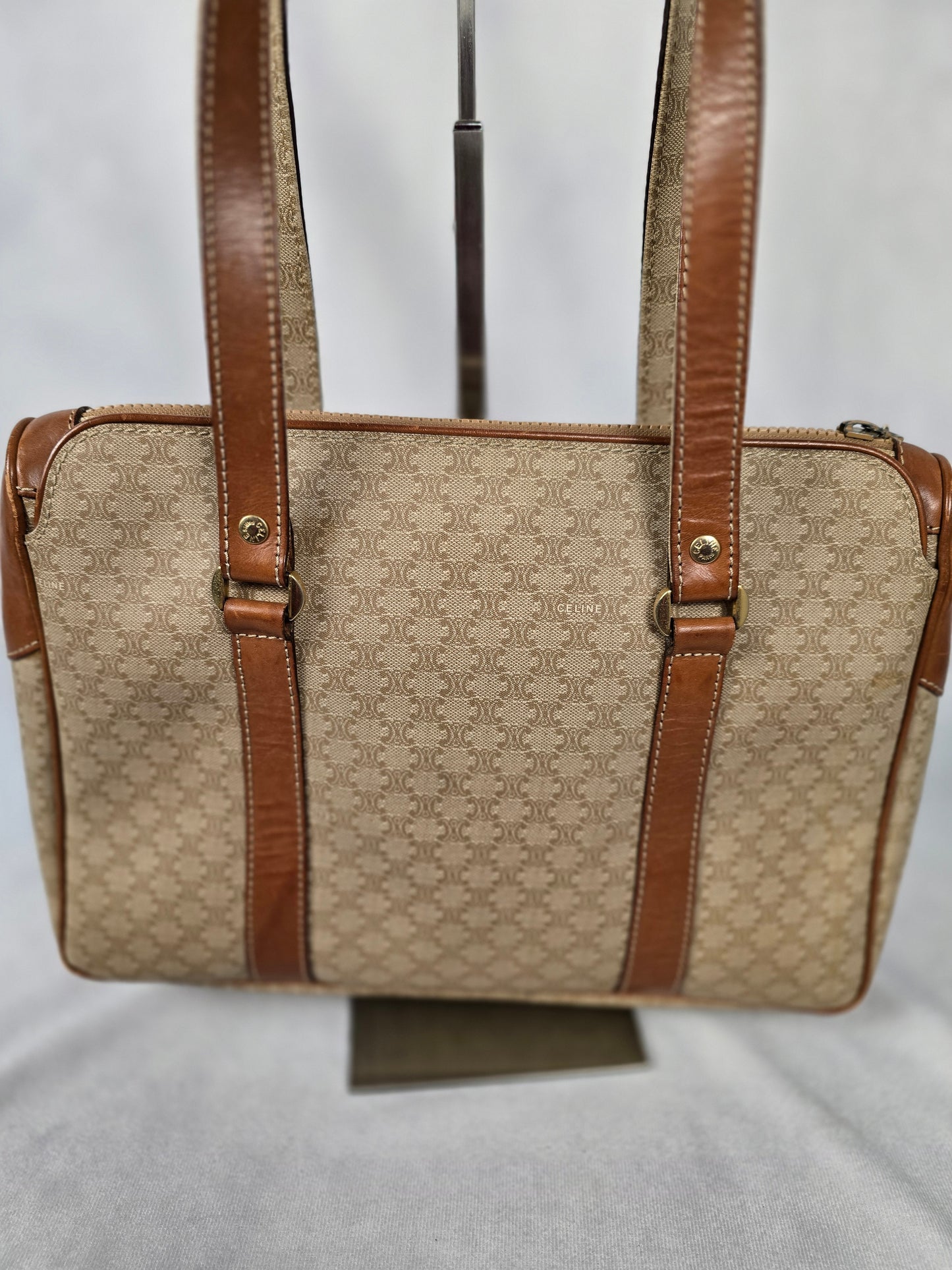 Celine Vintage  Macadam Leather Trim Top Handle Bag