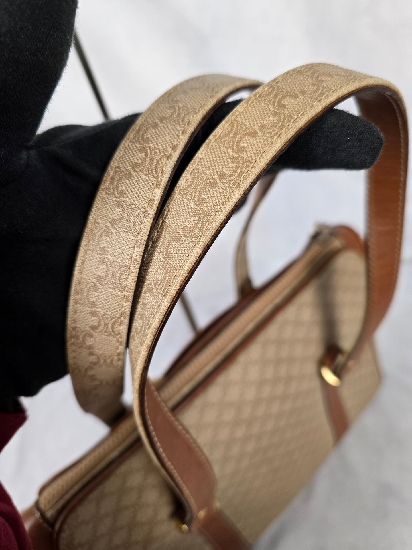 Celine Vintage  Macadam Leather Trim Top Handle Bag