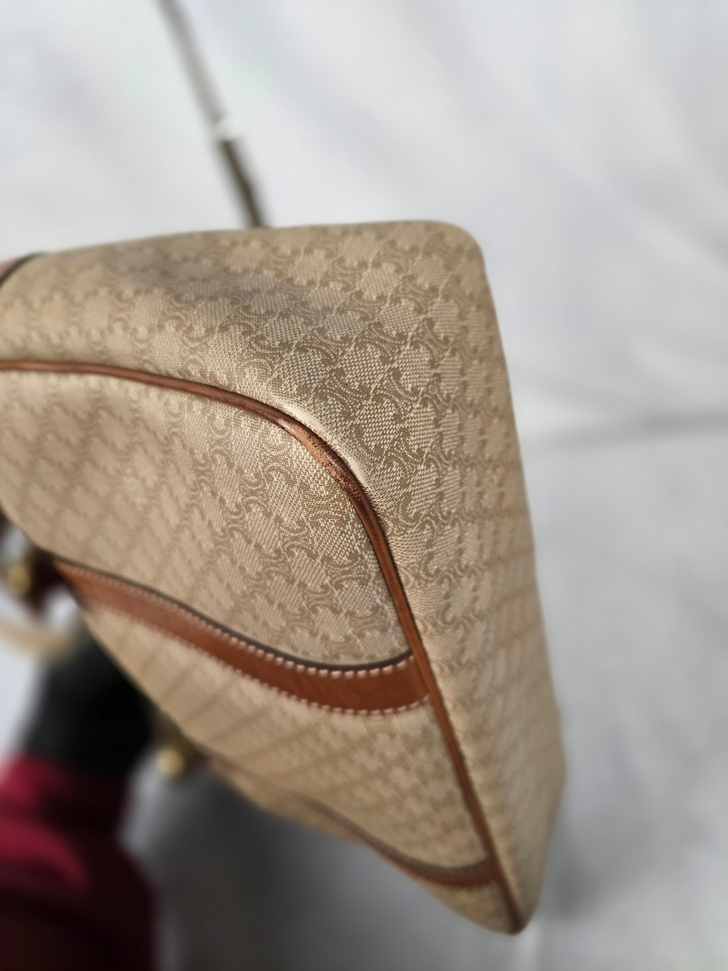 Celine Vintage  Macadam Leather Trim Top Handle Bag