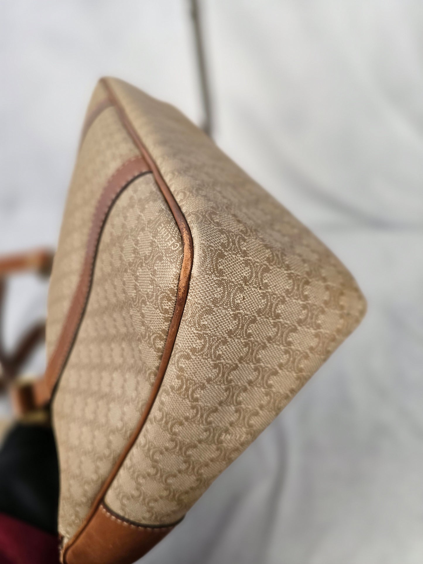 Celine Vintage  Macadam Leather Trim Top Handle Bag