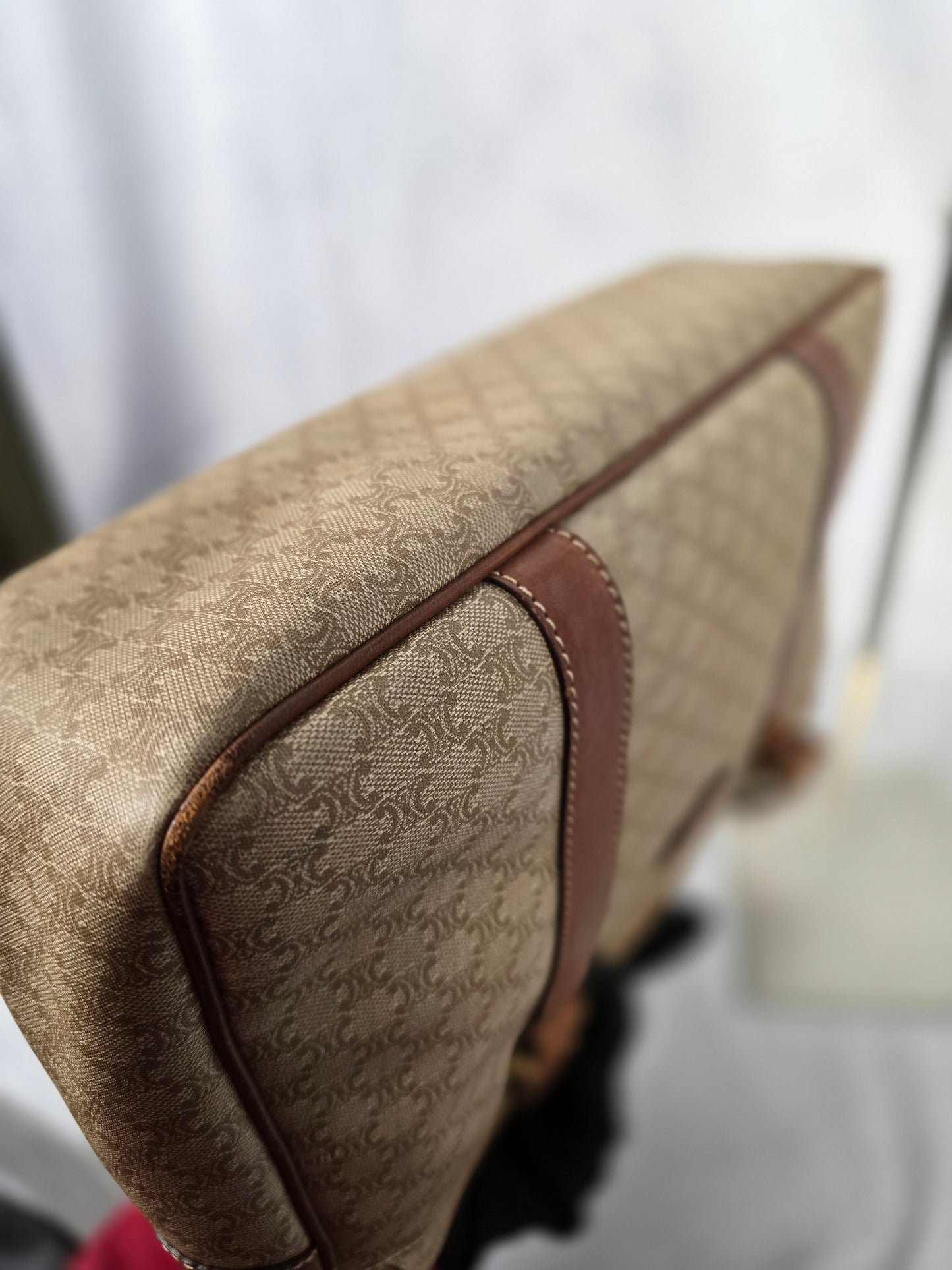 Celine Vintage  Macadam Leather Trim Top Handle Bag