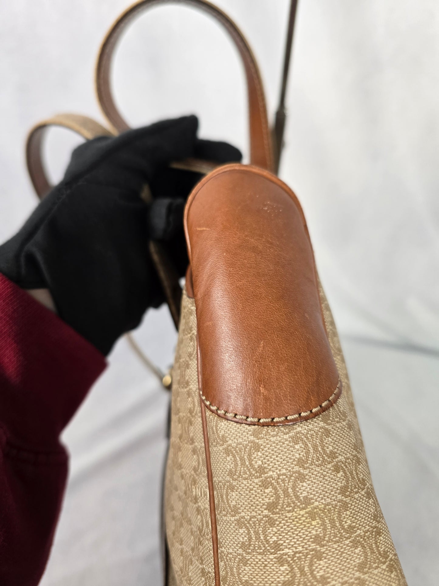 Celine Vintage  Macadam Leather Trim Top Handle Bag