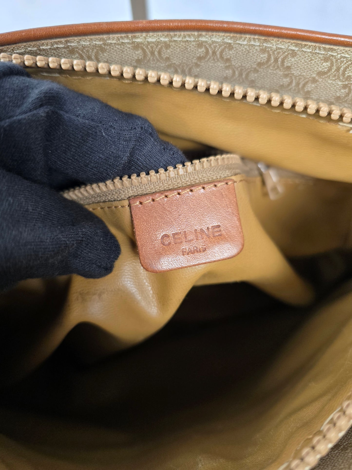 Celine Vintage  Macadam Leather Trim Top Handle Bag