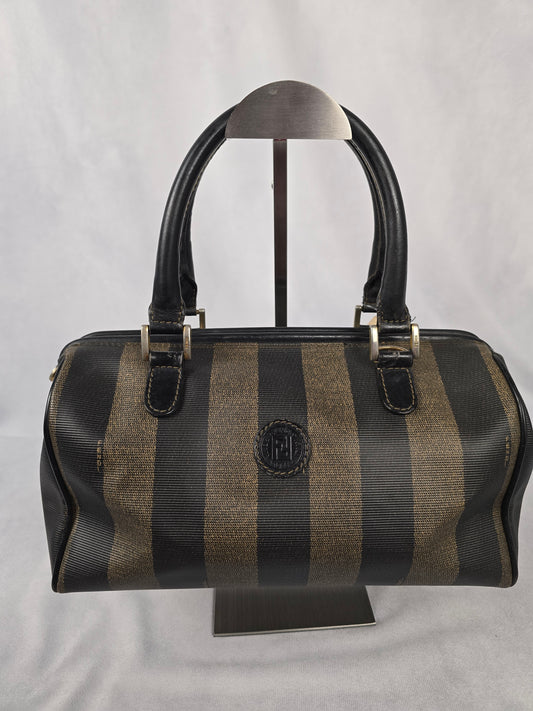 Fendi Pequin Black and Brown Striped Boston Bag