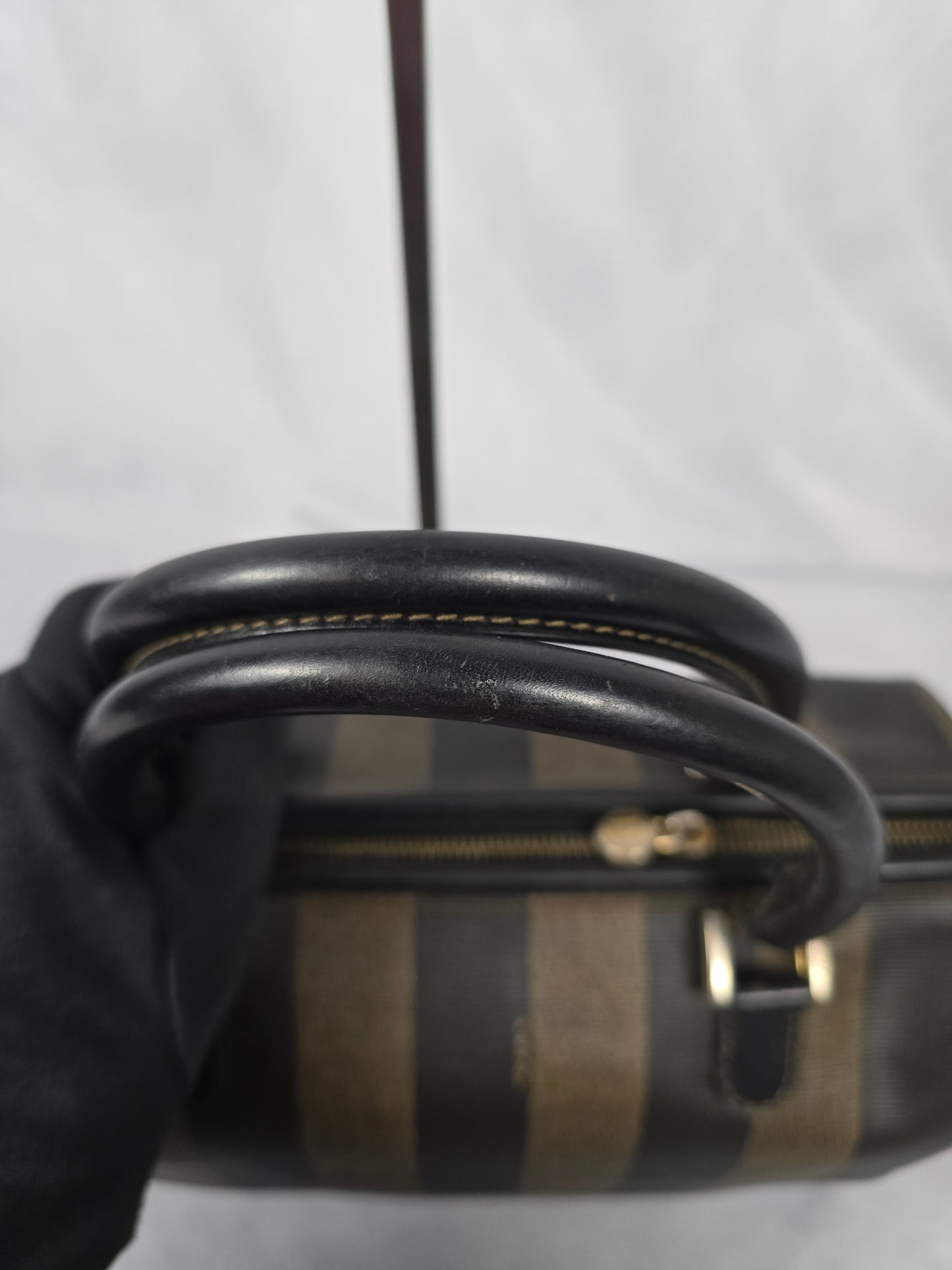 Fendi Pequin Black and Brown Striped Boston Bag
