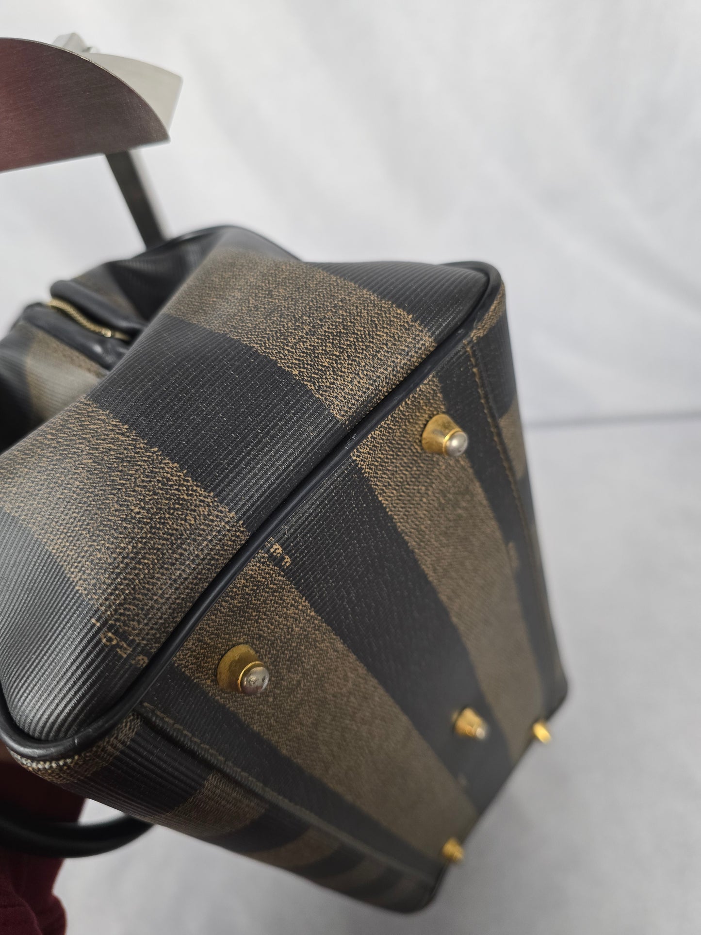 Fendi Pequin Black and Brown Striped Boston Bag