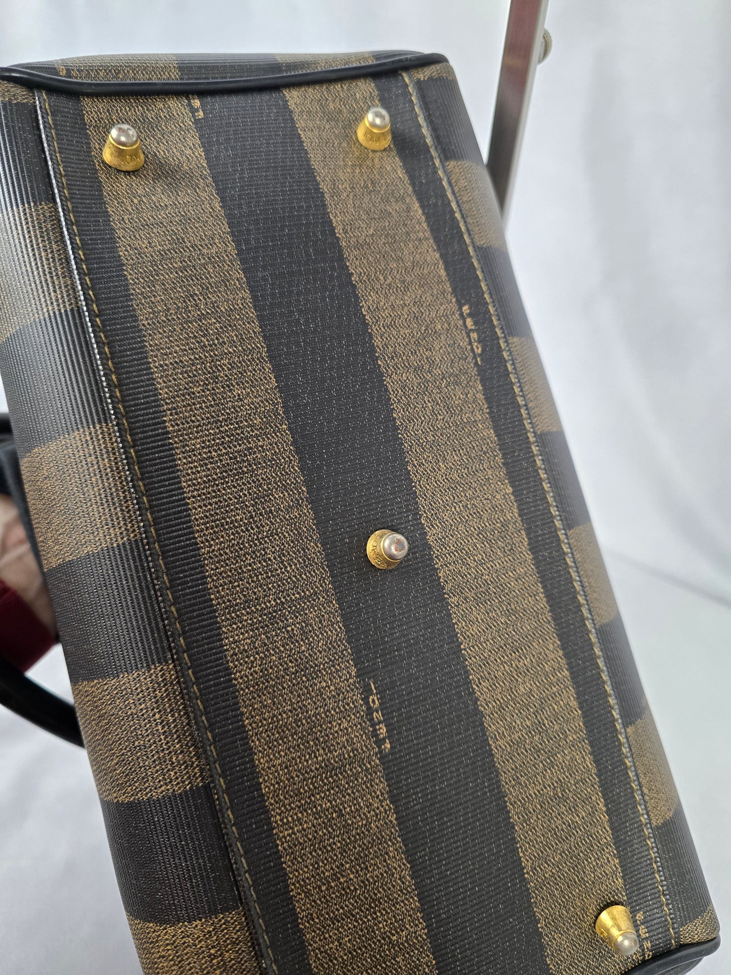 Fendi Pequin Black and Brown Striped Boston Bag