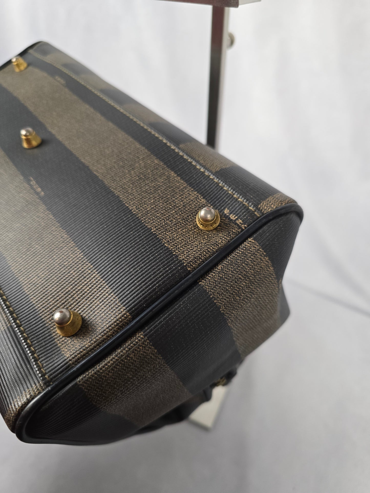 Fendi Pequin Black and Brown Striped Boston Bag
