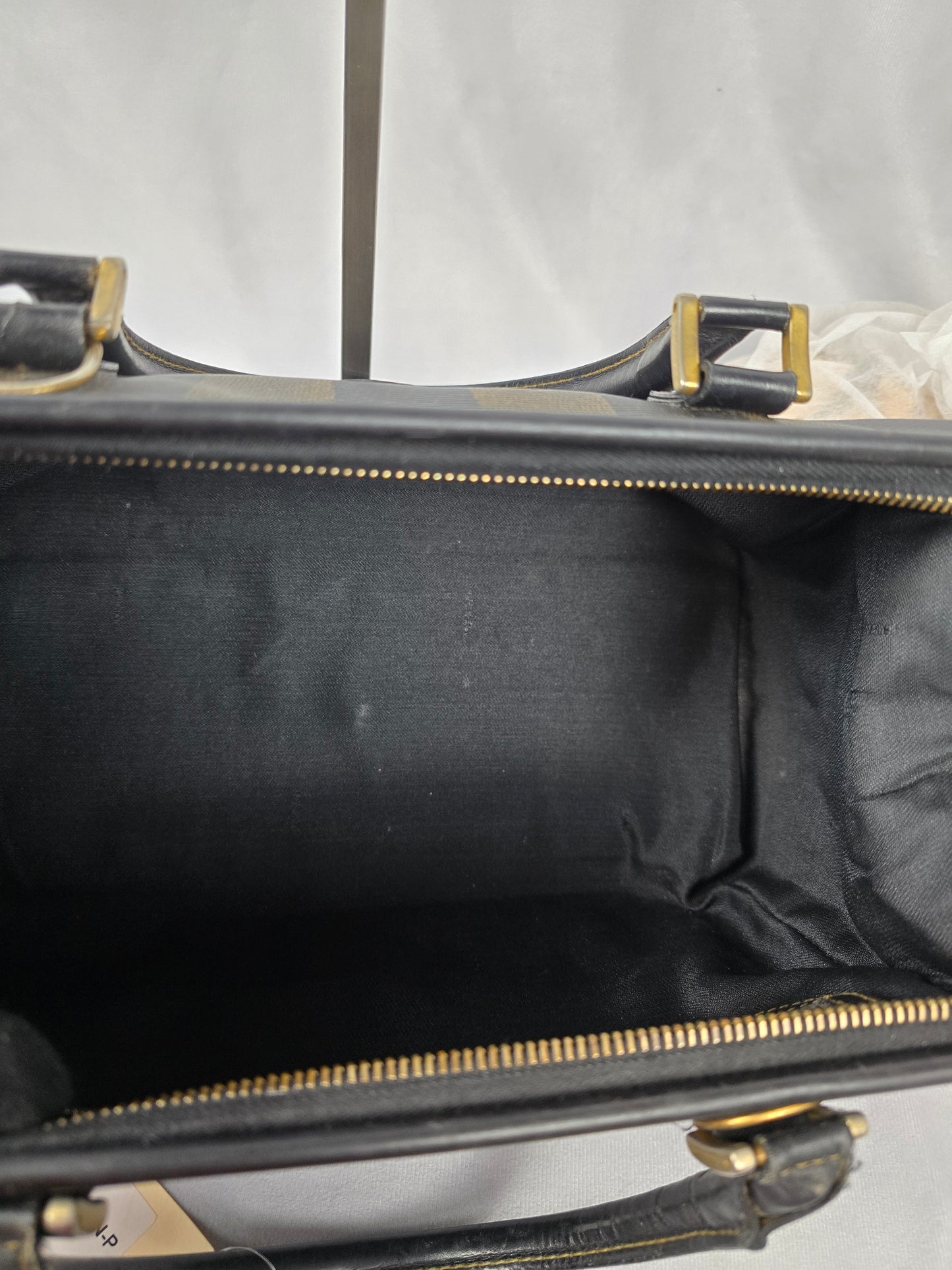 Fendi Pequin Black and Brown Striped Boston Bag