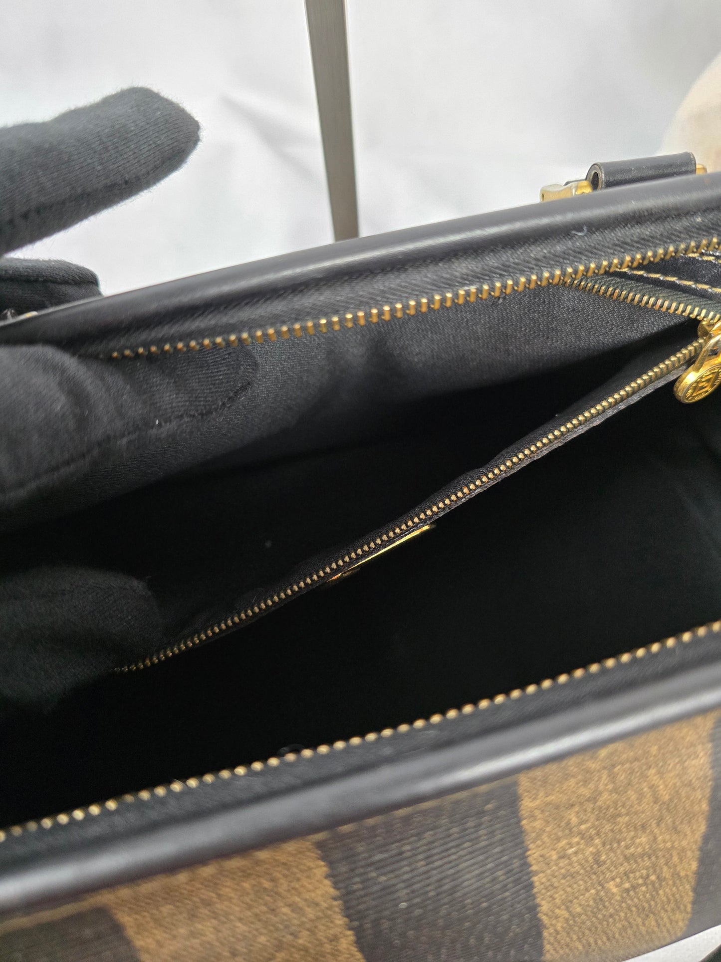 Fendi Pequin Black and Brown Striped Boston Bag