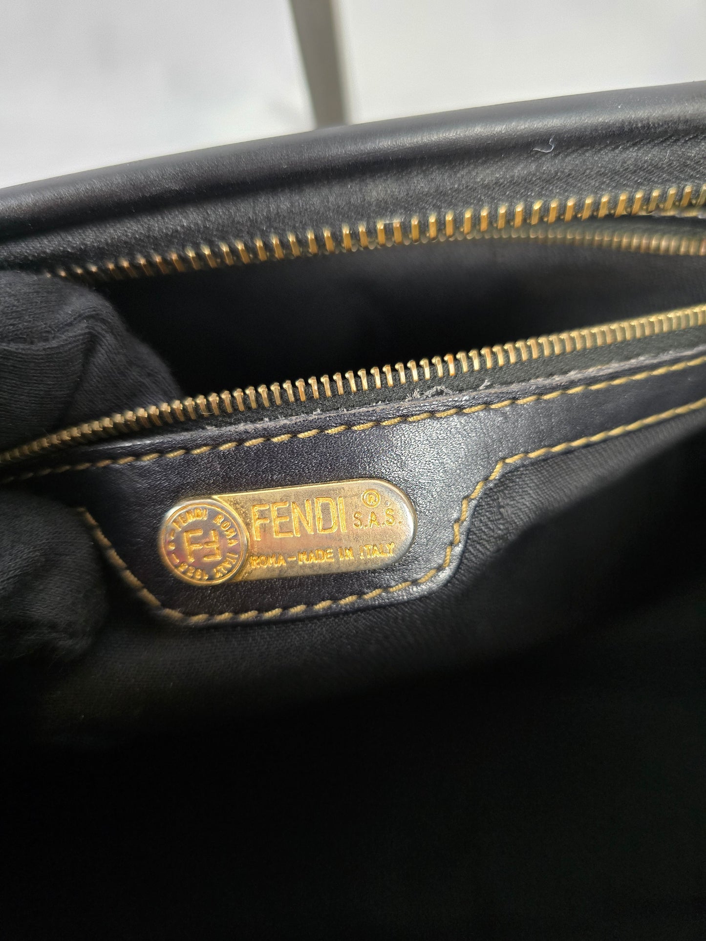 Fendi Pequin Black and Brown Striped Boston Bag