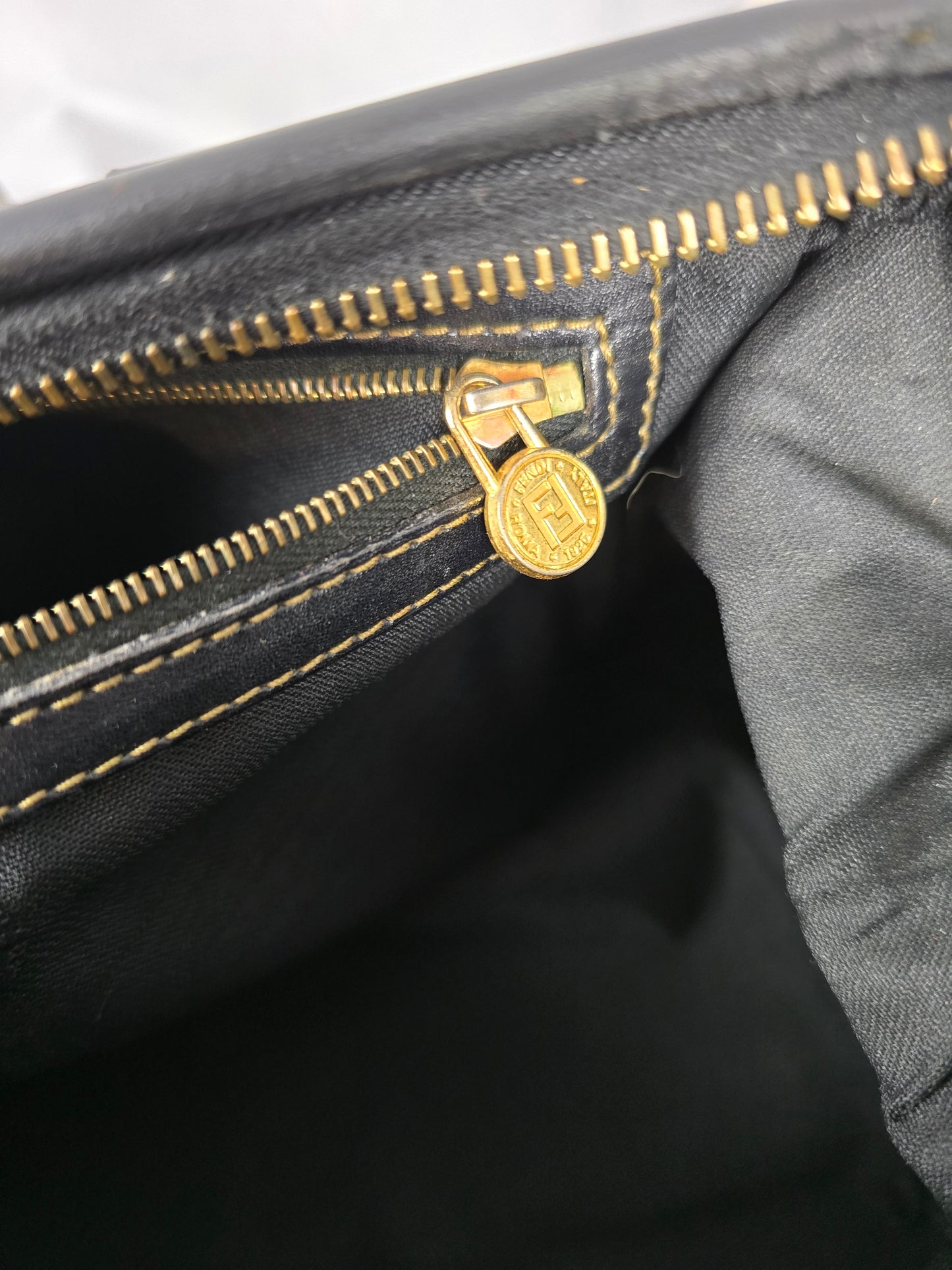 Fendi Pequin Black and Brown Striped Boston Bag