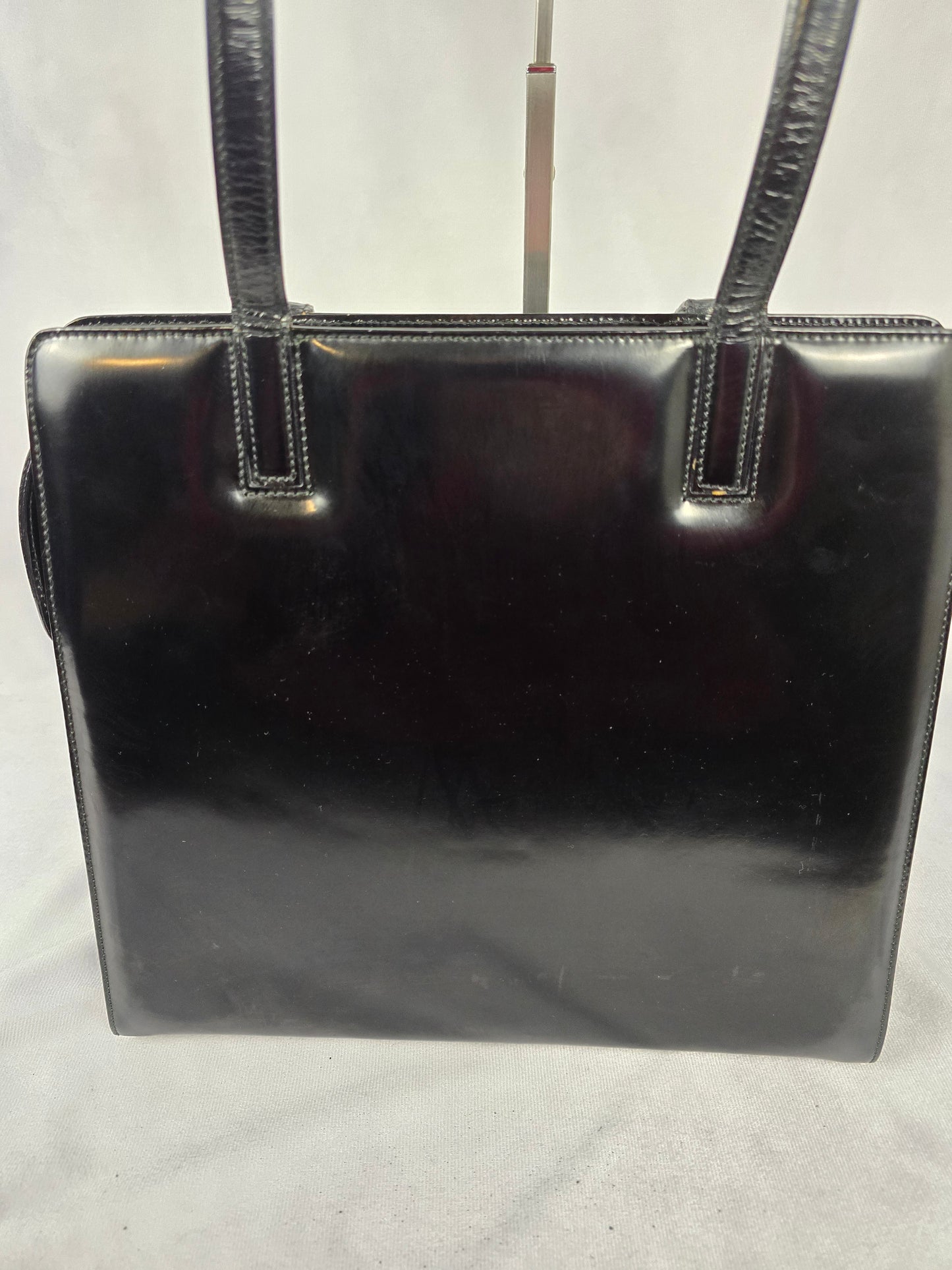 Ferragamo Gancini Black Patent Leather Shoulder Bag