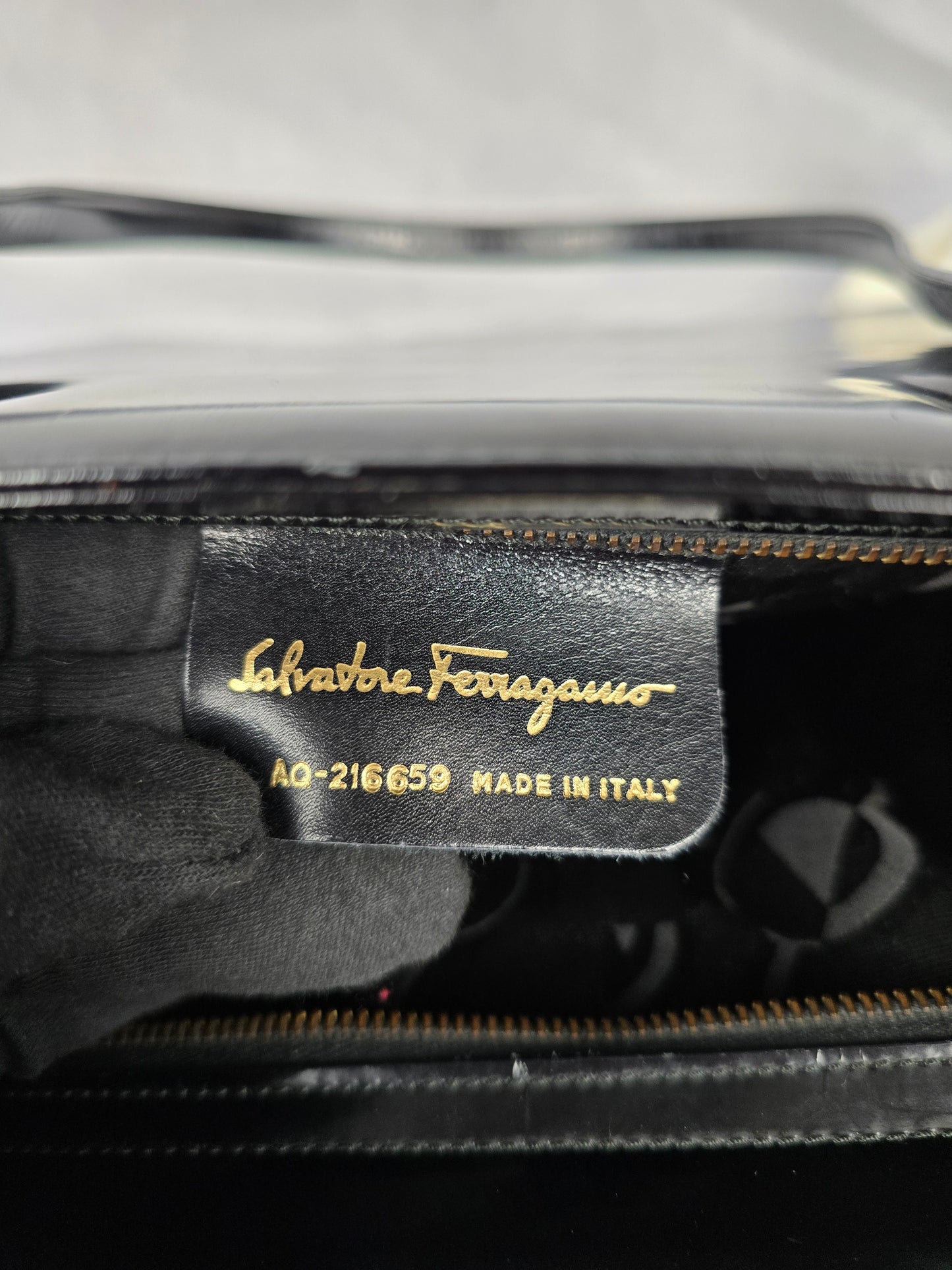 Ferragamo Gancini Black Patent Leather Shoulder Bag