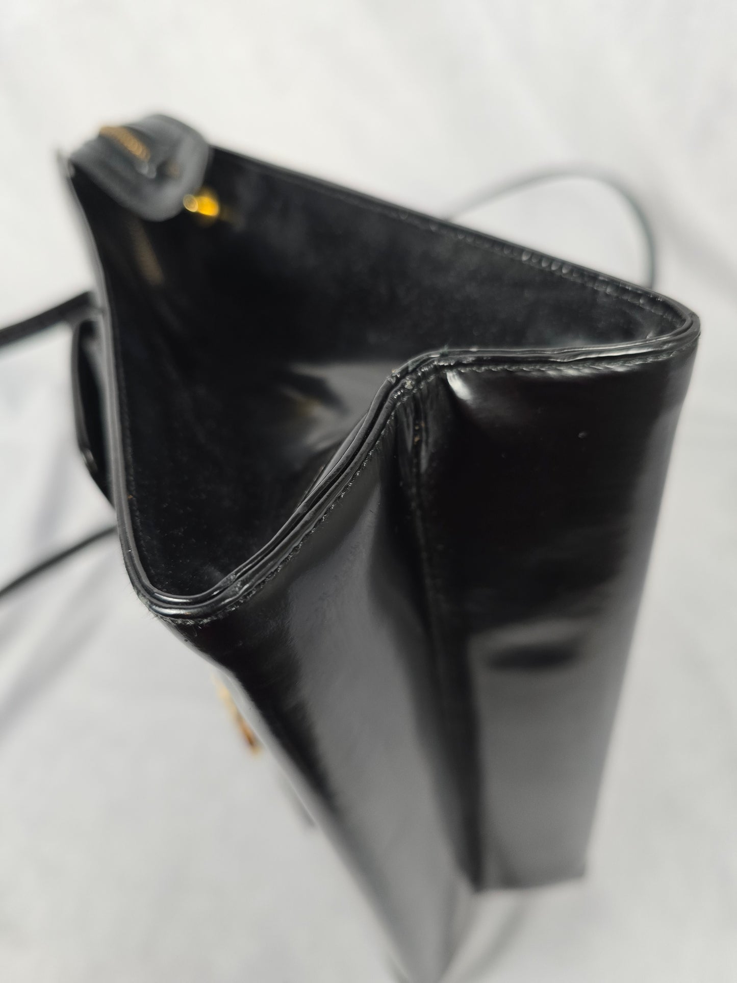 Ferragamo Gancini Black Patent Leather Shoulder Bag