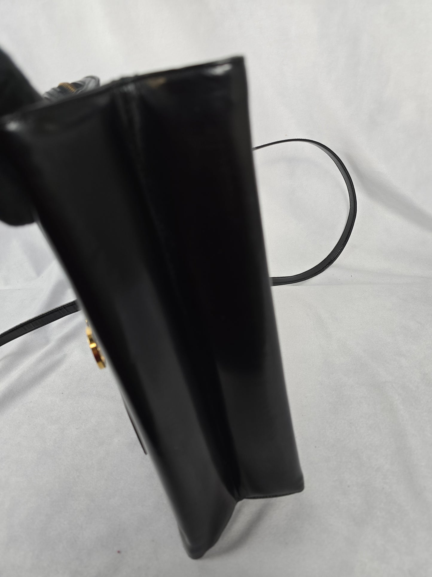 Ferragamo Gancini Black Patent Leather Shoulder Bag