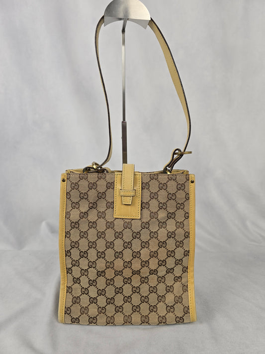 Gucci GG Monogram Canvas Tote with Leather Trim