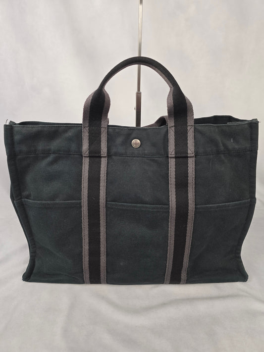 Hermes Fourre-Tout MM Black Canvas Tote