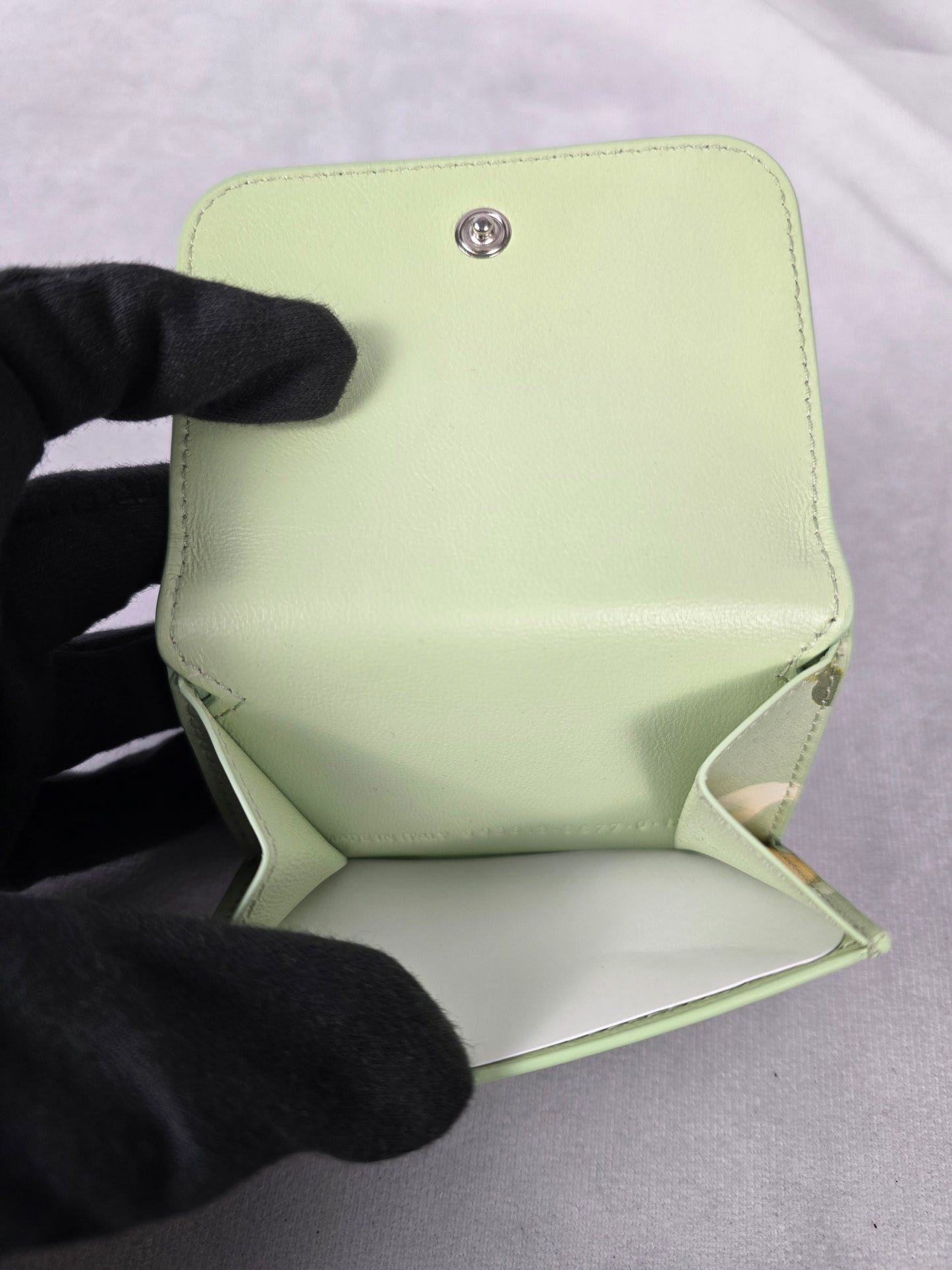 Balenciaga Cash Mini Wallet Lillies Print in Green Calfskin NWT