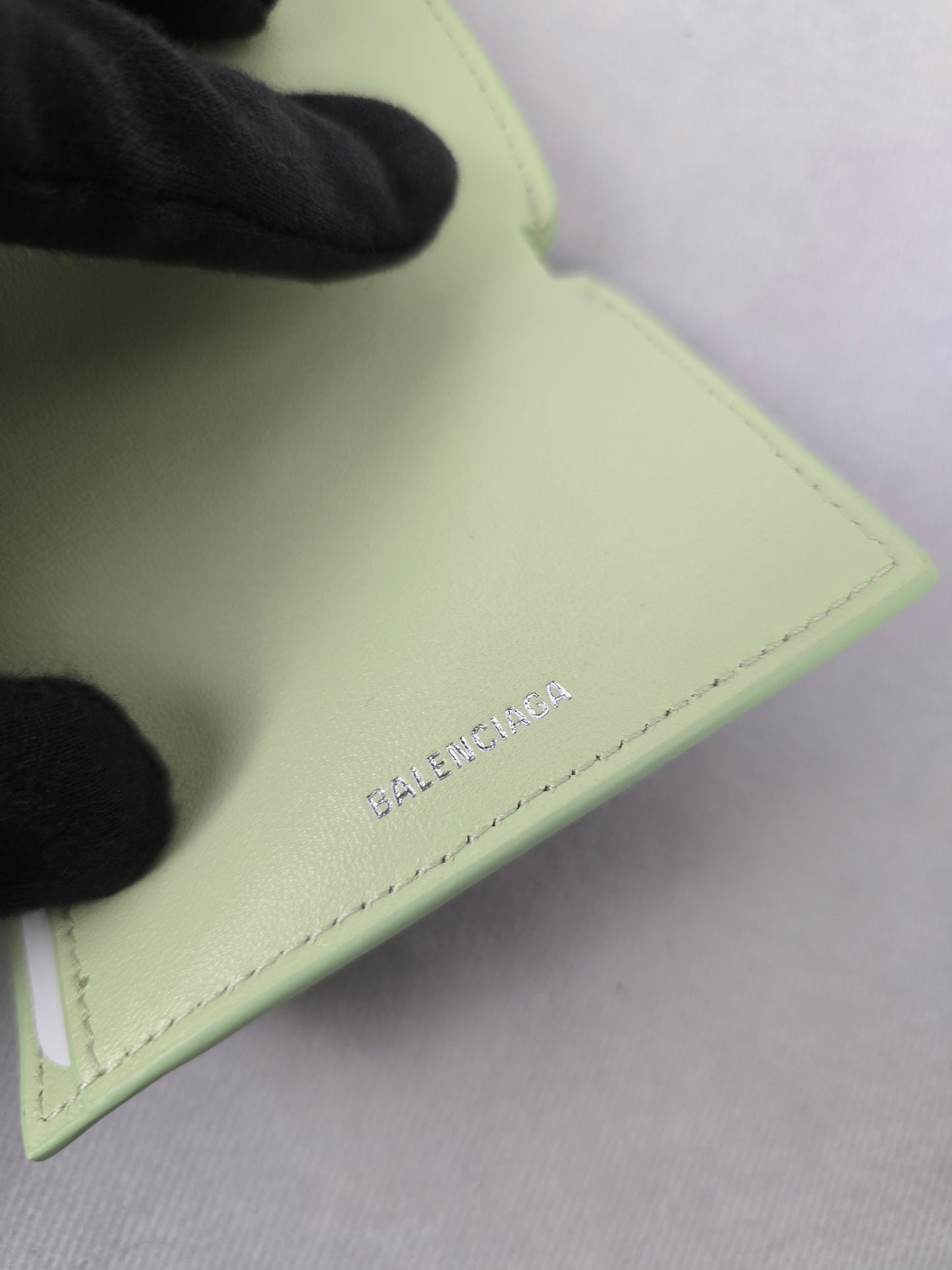 Balenciaga Cash Mini Wallet Lillies Print in Green Calfskin NWT