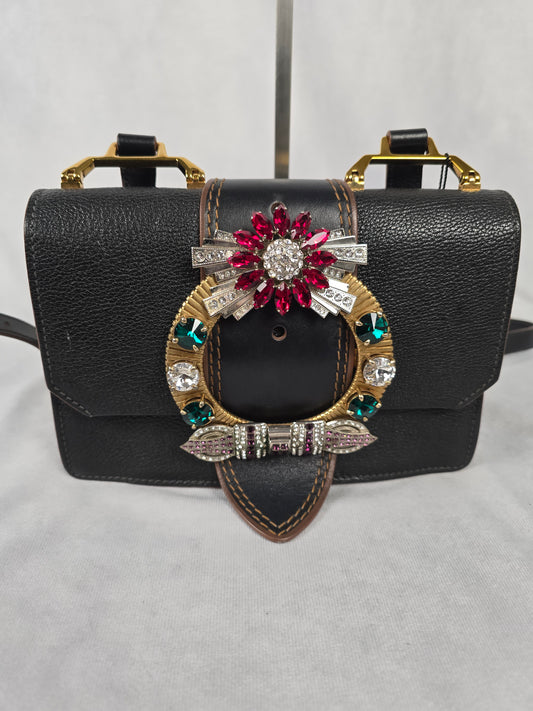 Miu Miu Black Madras Crystal Jewel Embelished Crossbody