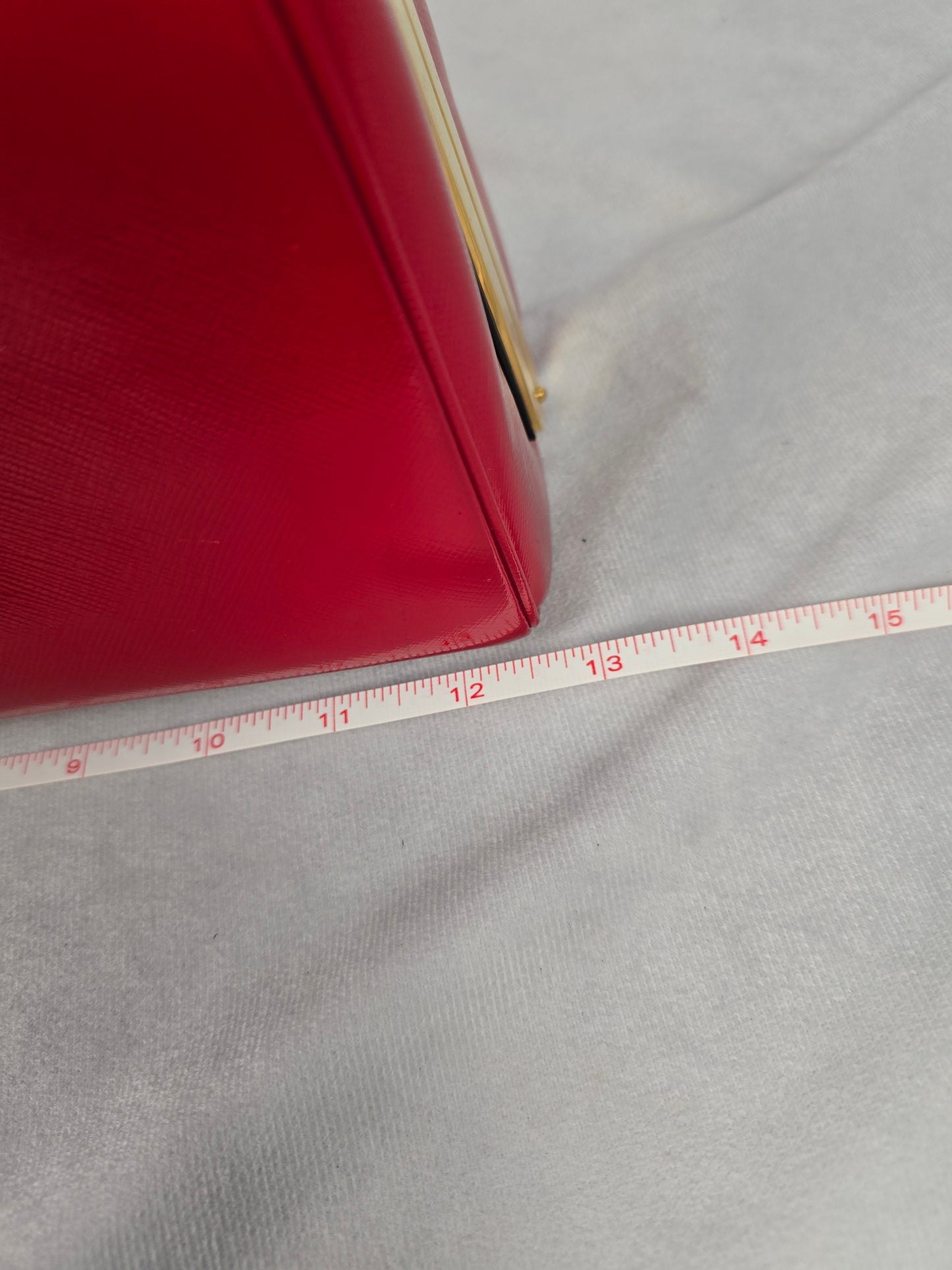 Prada Red Saffiano Vernice Pyramid Frame Top Handle Bag