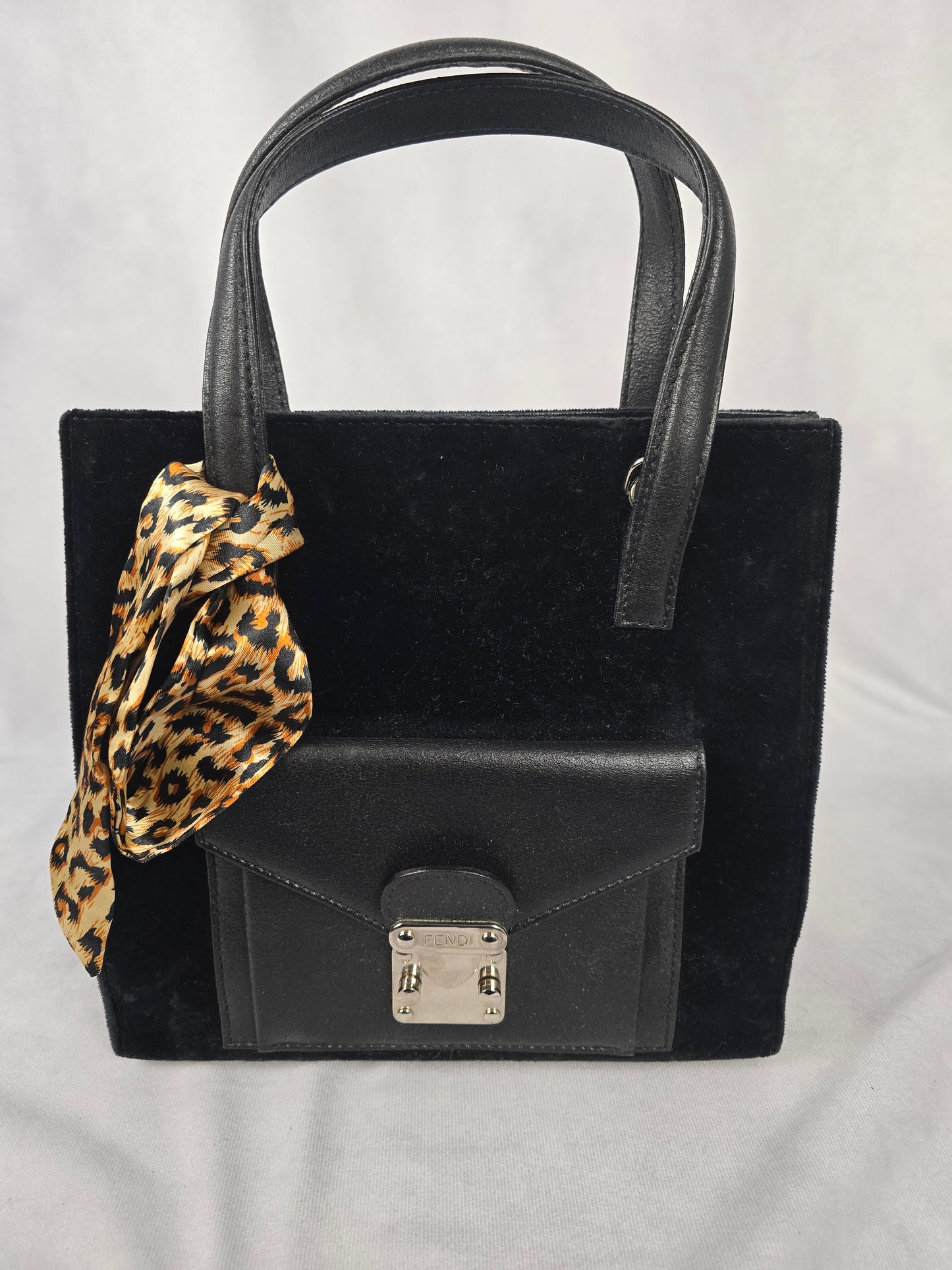 Fendi Vintage Black Velour and Leather Tote